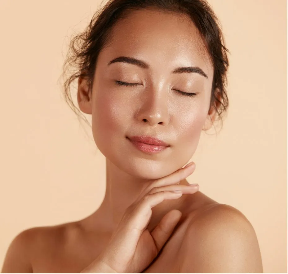 A serene face with soft, glowing skin